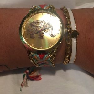 Elephant Gold Watch with knitted Band